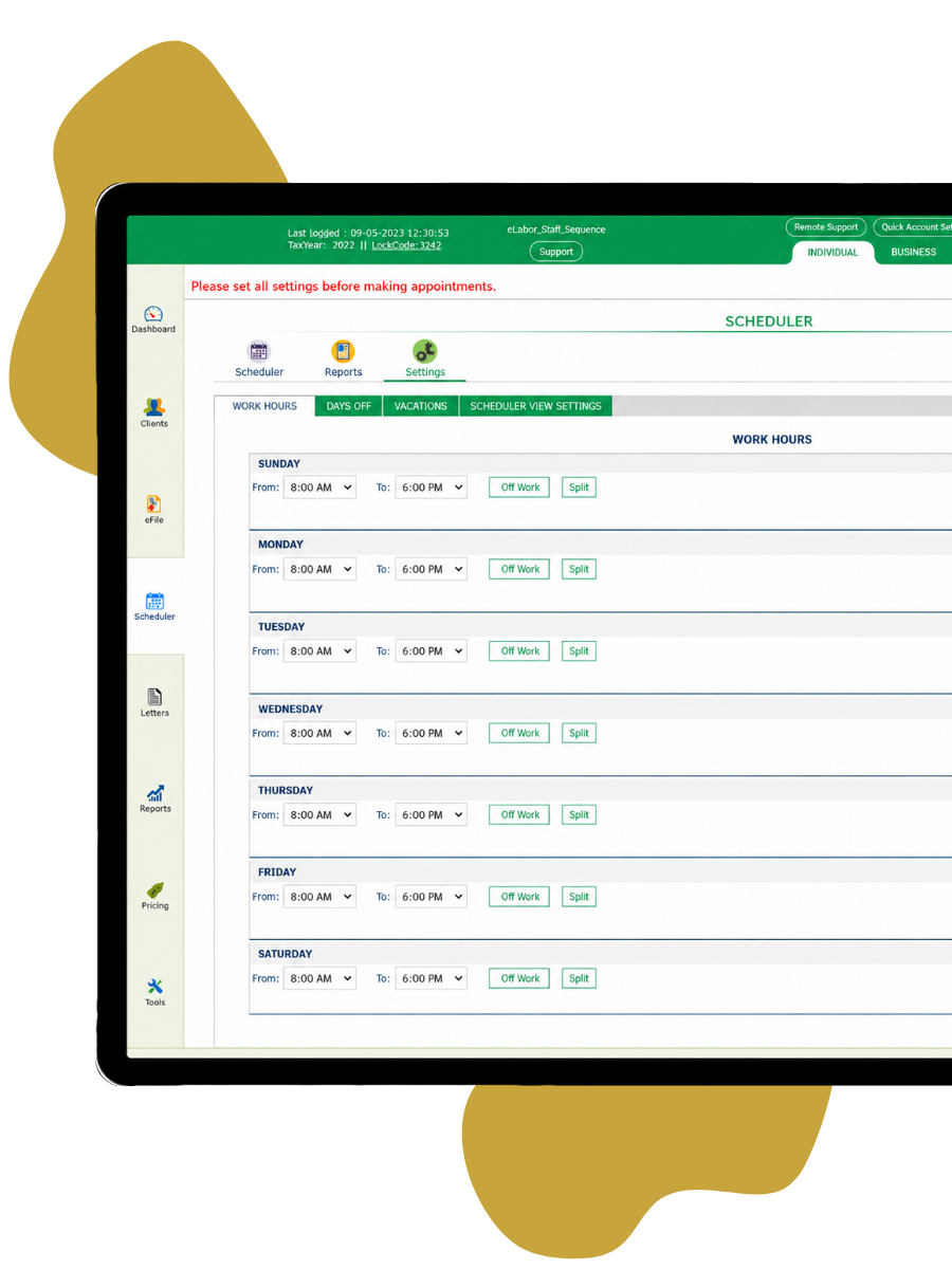 CG6 E-File appointment scheduler screen