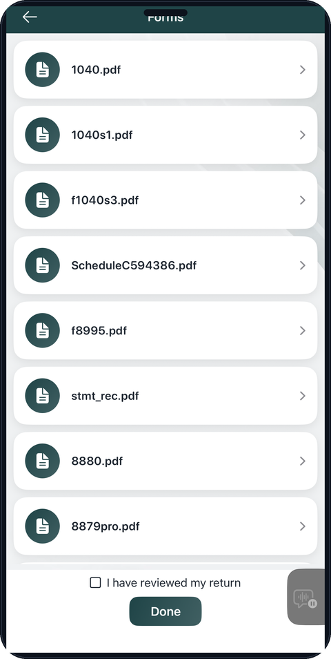 Mobile app forms review: the full return PDF list with I have reviewed my return